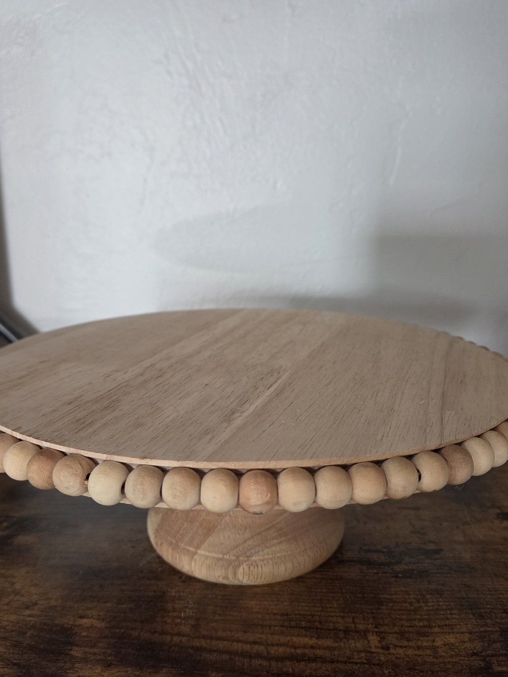 Wooden Beaded Cake Stand - Natural
